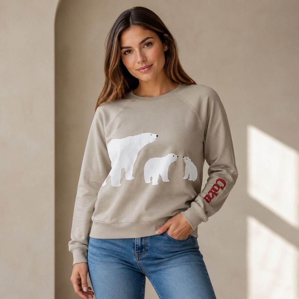 Wildfox x Coca-Cola Polar Bear Graphic Sweatshirt Tan Beige Medium FL542581